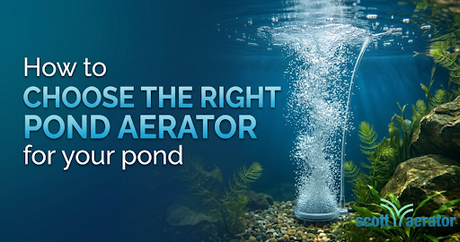 Pond aerator releasing oxygen bubbles in a freshwater pond to improve water quality and support healthy aquatic life.